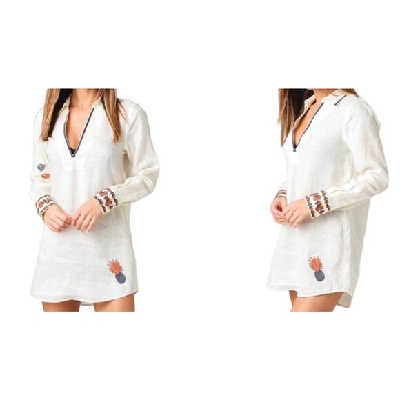 Tory Burch Embroidered Beach Shirt Top Sz XS/Extra Small in Ivory Multi NWT - Picture 2 of 8